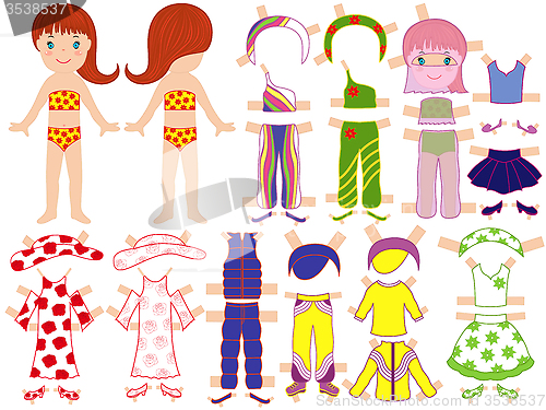 Image of Paper doll and a set of clothing for the summer season