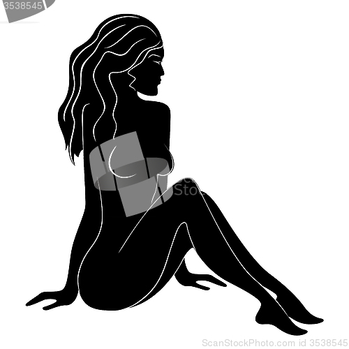 Image of Beautiful female silhouette with flowing hair