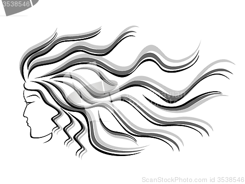 Image of Female silhouette head with flowing hair