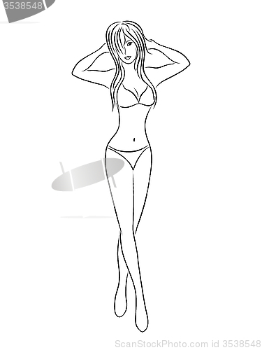 Image of Young slim woman in bikini