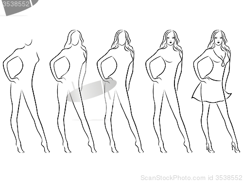 Image of Beautiful female contour in drawing sequence