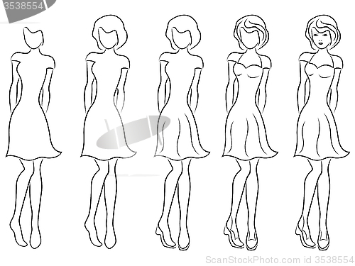 Image of Beautiful women contour in drawing sequence