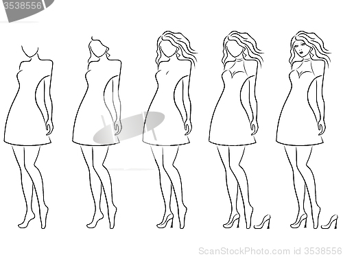 Image of Alluring women contour in hand drawing sequence