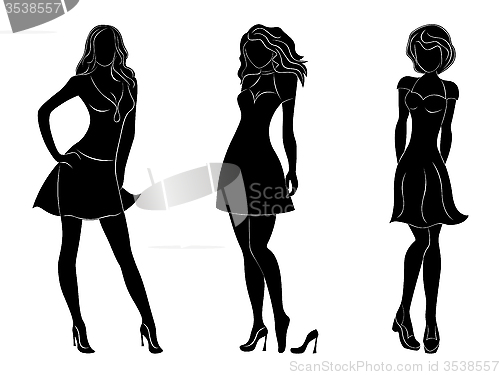 Image of Three beautiful slim women silhouettes 