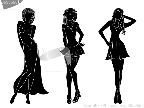 Image of Three slim attractive women silhouettes