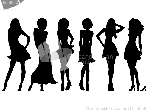 Image of Six slim attractive women silhouettes 