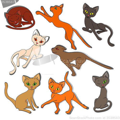 Image of Eight colorful funny cats on a white background