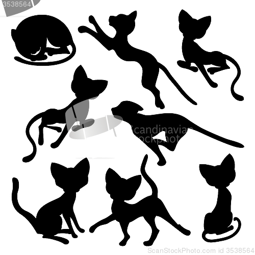 Image of Eight silhouettes of funny cats