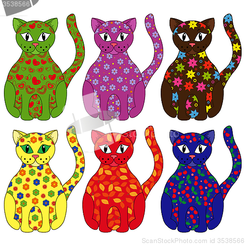 Image of Set of six stylized cats