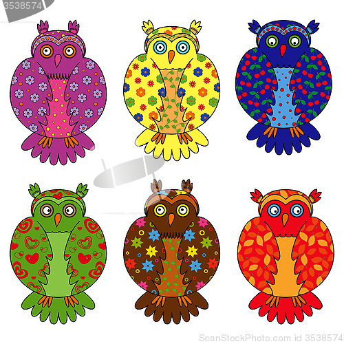 Image of Set of six stylized owls