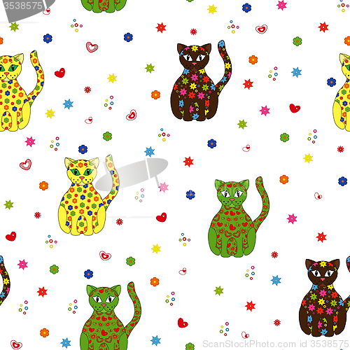 Image of Seamless vector illustration with different stylized cats