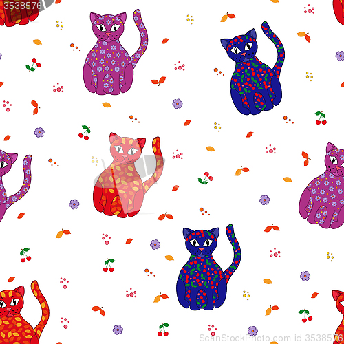 Image of Seamless vector illustration with various stylized cats