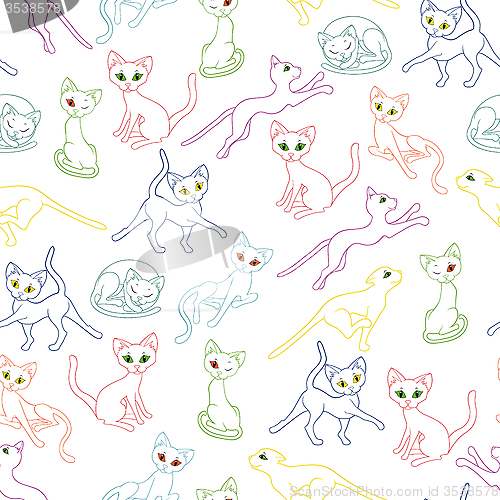 Image of Seamless vector illustration with colorful cat contours
