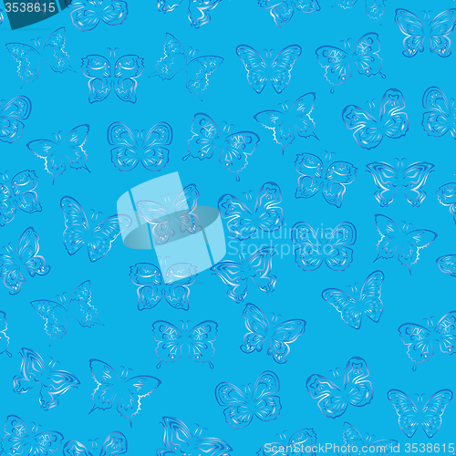 Image of Seamless pattern with blue gradient butterflies