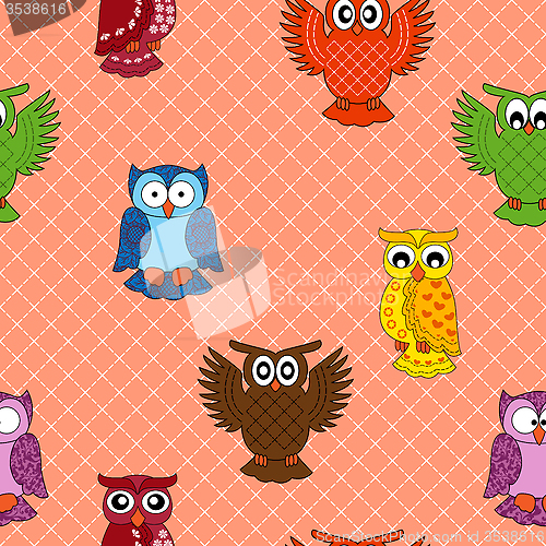 Image of Colourful owl seamless pattern