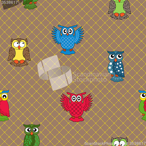 Image of Multicolour owl seamless pattern