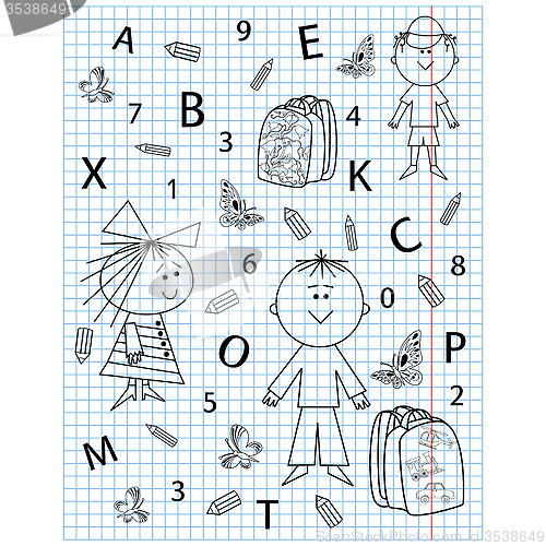 Image of School kit on notebook sheet