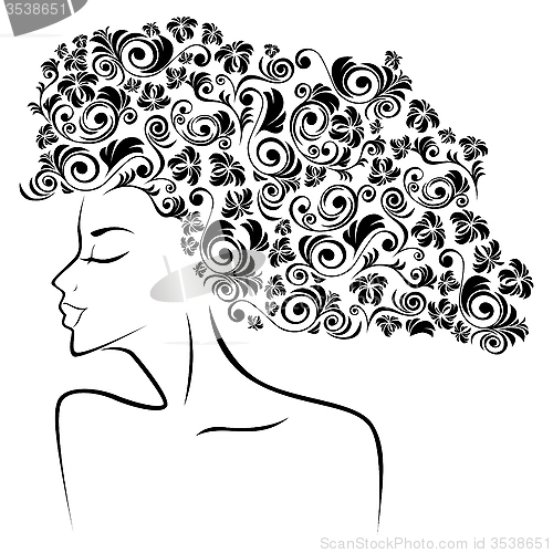 Image of Female contour with floral elements as a hair