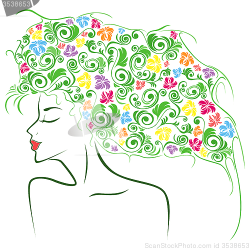 Image of Female contour with colourful floral elements