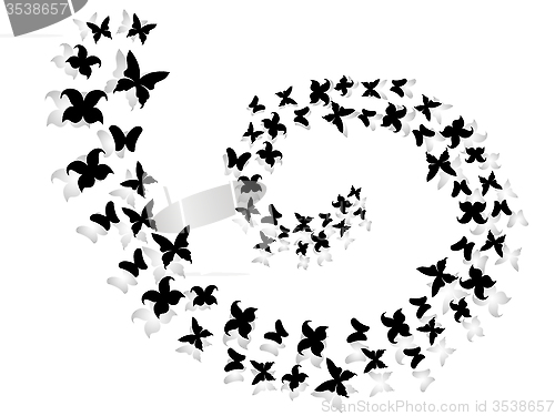 Image of Spiral of flying butterflies