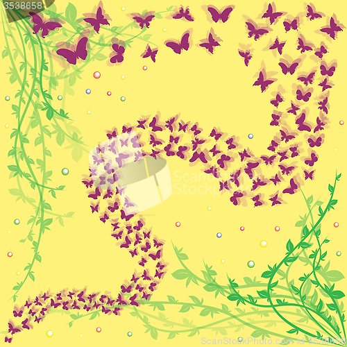 Image of Lot of butterflies on a floral background