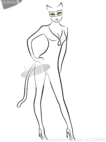 Image of Cat Woman black contour with mask