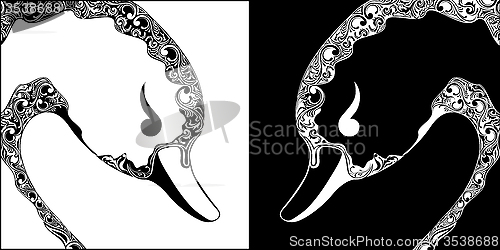 Image of Ornamental swan black and white heads