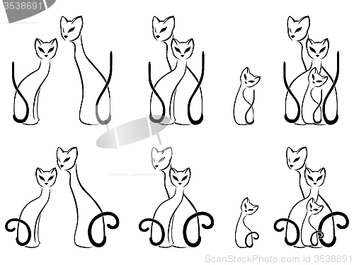 Image of Set of contour sketches of cat families