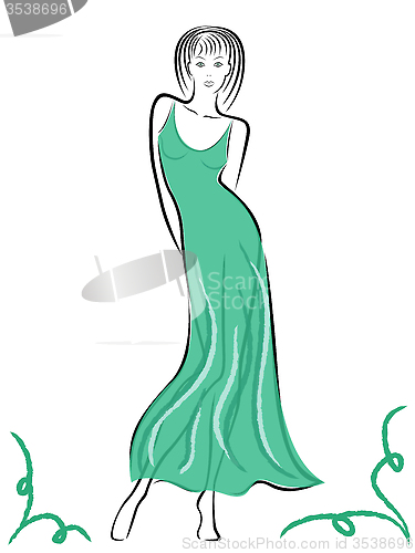 Image of Graceful lady in turquoise gown