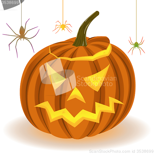 Image of Halloween pumpkin and spiders on the web