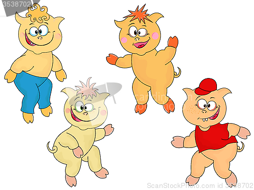 Image of Four funny cartoon piglets