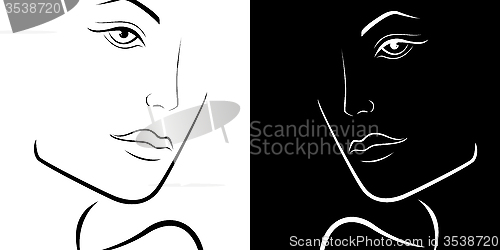 Image of Black and White female laconic heads outline