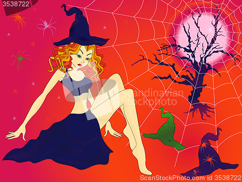 Image of Halloween girl in sinister moonlight night