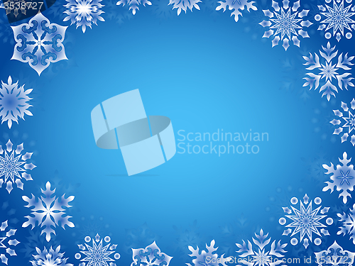 Image of Greeting card with azure snowflakes