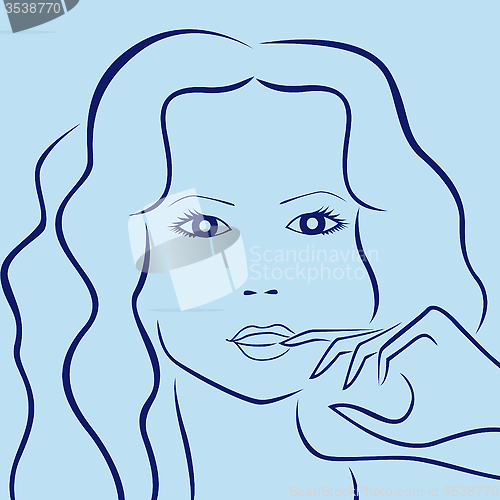 Image of Female laconic characters head outline in blue