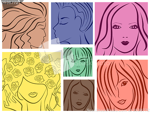 Image of Set of seven colored women portrait