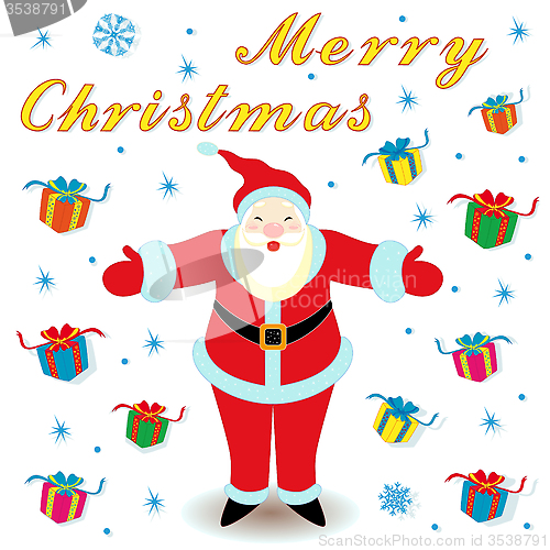 Image of Merry Christmas with Santa Claus and gifts