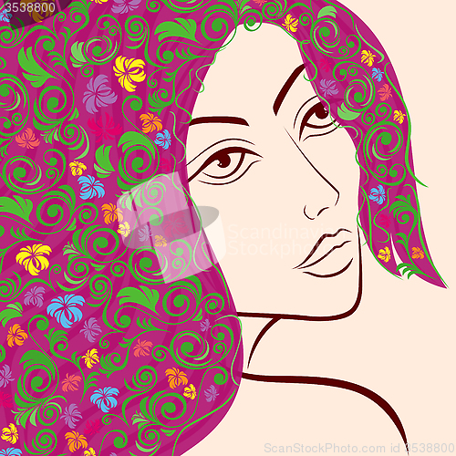Image of Women head with floral hair