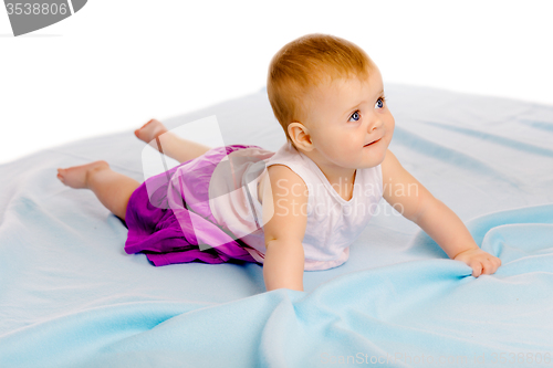 Image of baby girl in a dress. Studio