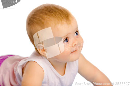 Image of Portrait of baby girl. Studio. Isolated