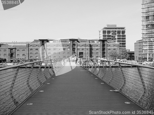 Image of Black and white West India Quay in London