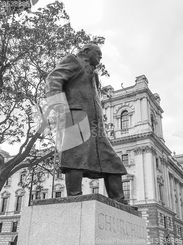 Image of Black and white Churchill statue in London