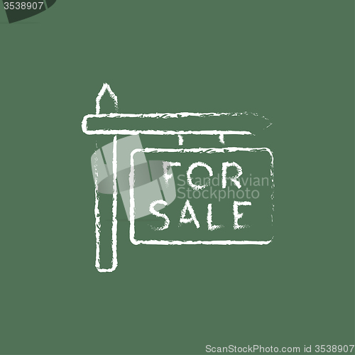 Image of For sale signboard icon drawn in chalk.