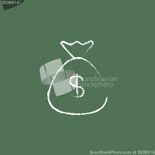 Image of Money bag icon drawn in chalk.