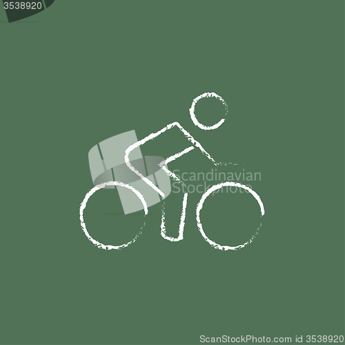 Image of Sports bike and cyclist icon drawn in chalk.