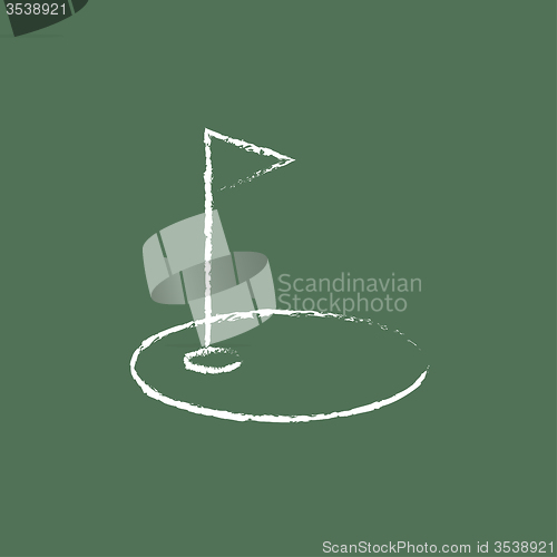 Image of Golf hole with a flag icon drawn in chalk.