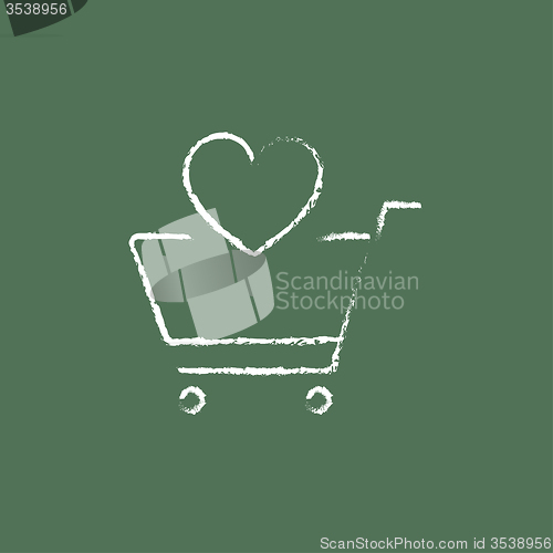 Image of Shopping cart with heart icon drawn in chalk.