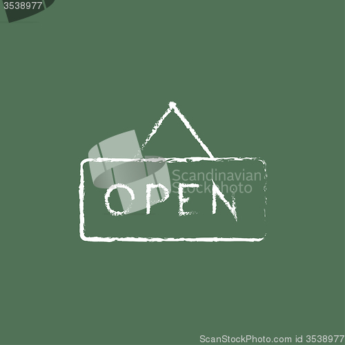 Image of Open sign icon drawn in chalk.