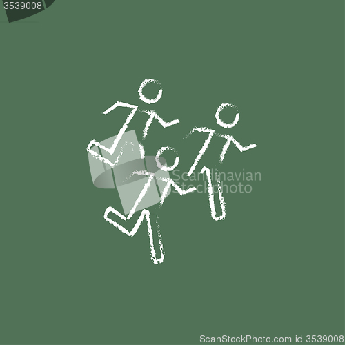 Image of Running men icon drawn in chalk.