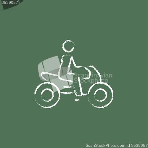 Image of Rider on a motorcycle icon drawn in chalk.